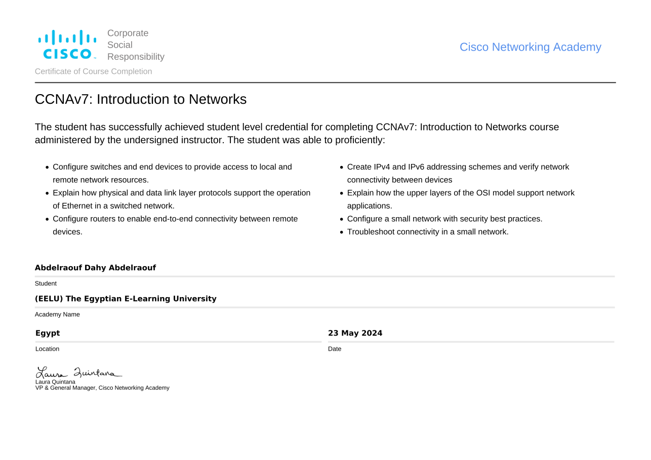 Intro to Networks Certificate